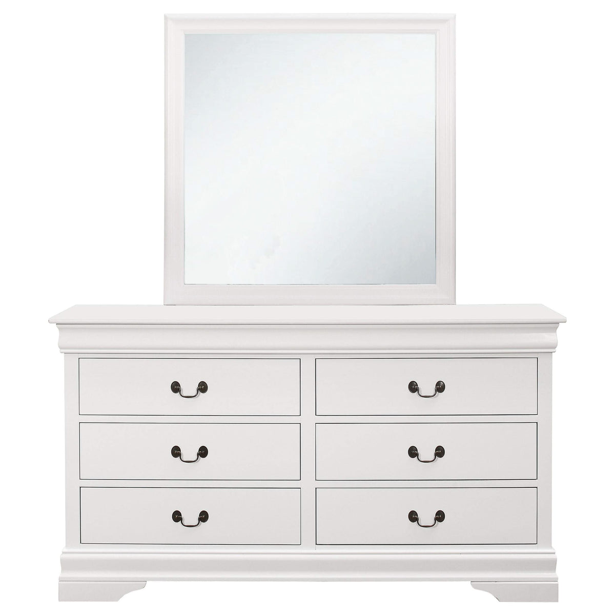 Cómoda Louis Philippe de 6 cajones con espejo blanca