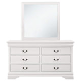 Cómoda Louis Philippe de 6 cajones con espejo blanca