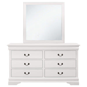 Cómoda Louis Philippe de 6 cajones con espejo blanca