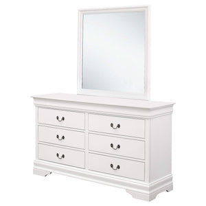 Cómoda Louis Philippe de 6 cajones con espejo blanca