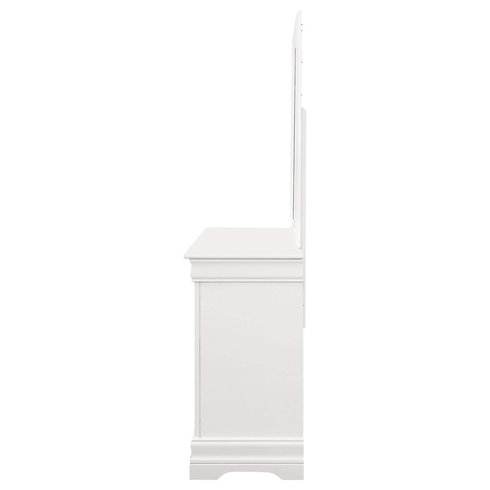 Cómoda Louis Philippe de 6 cajones con espejo blanca
