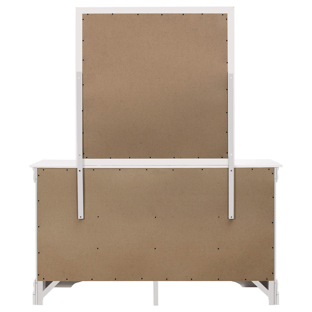 Cómoda Louis Philippe de 6 cajones con espejo blanca