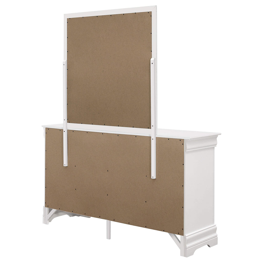Cómoda Louis Philippe de 6 cajones con espejo blanca