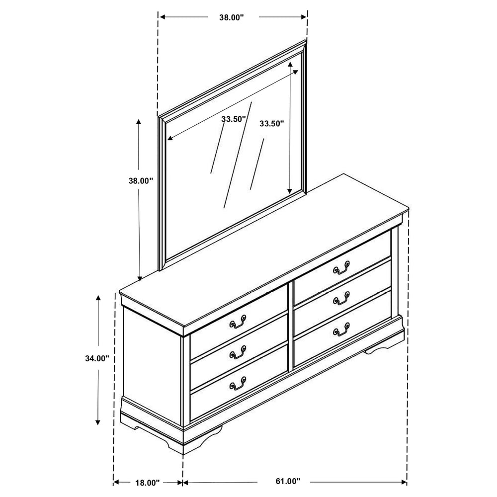 Cómoda Louis Philippe de 6 cajones con espejo blanca