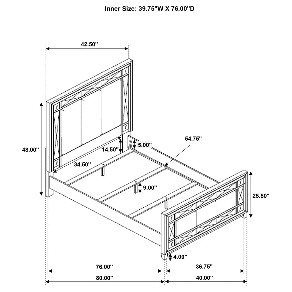 Juego de dormitorio doble de 4 piezas Leighton Metallic Mercury