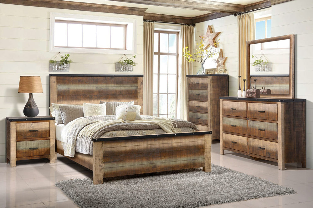 Cama Sembene Eastern King con paneles, color antiguo multicolor