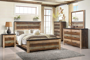 Cama Sembene Eastern King con paneles, color antiguo multicolor