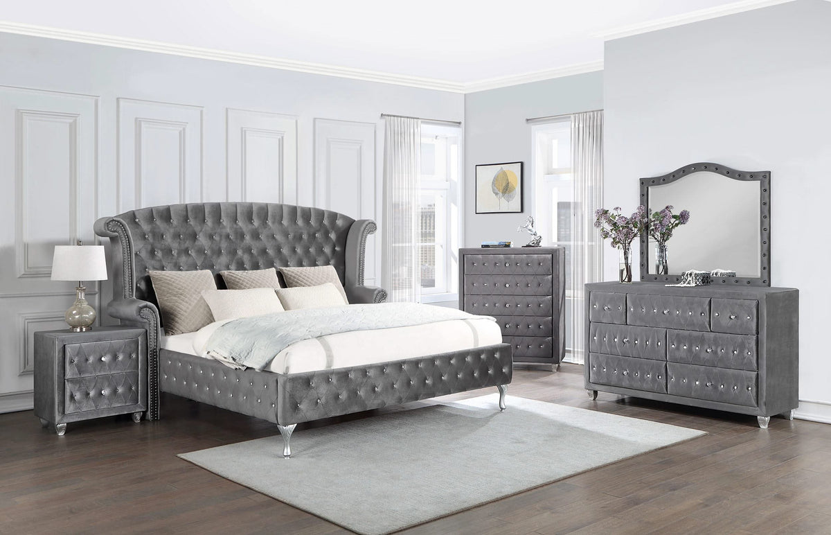 Juego de dormitorio Queen Deanna de 5 piezas en gris