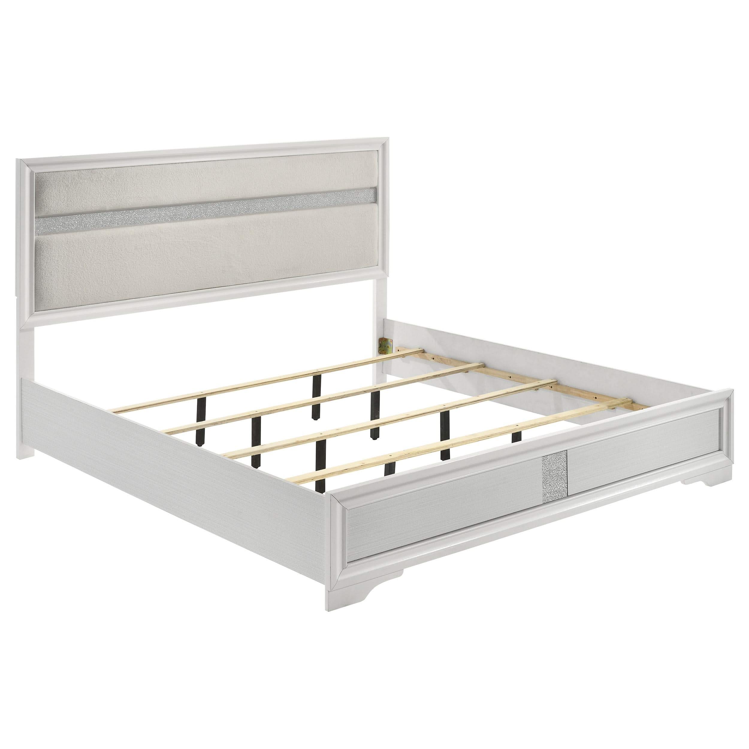 Cama tapizada Miranda de 54 pulgadas con paneles estilo Eastern King, color blanco