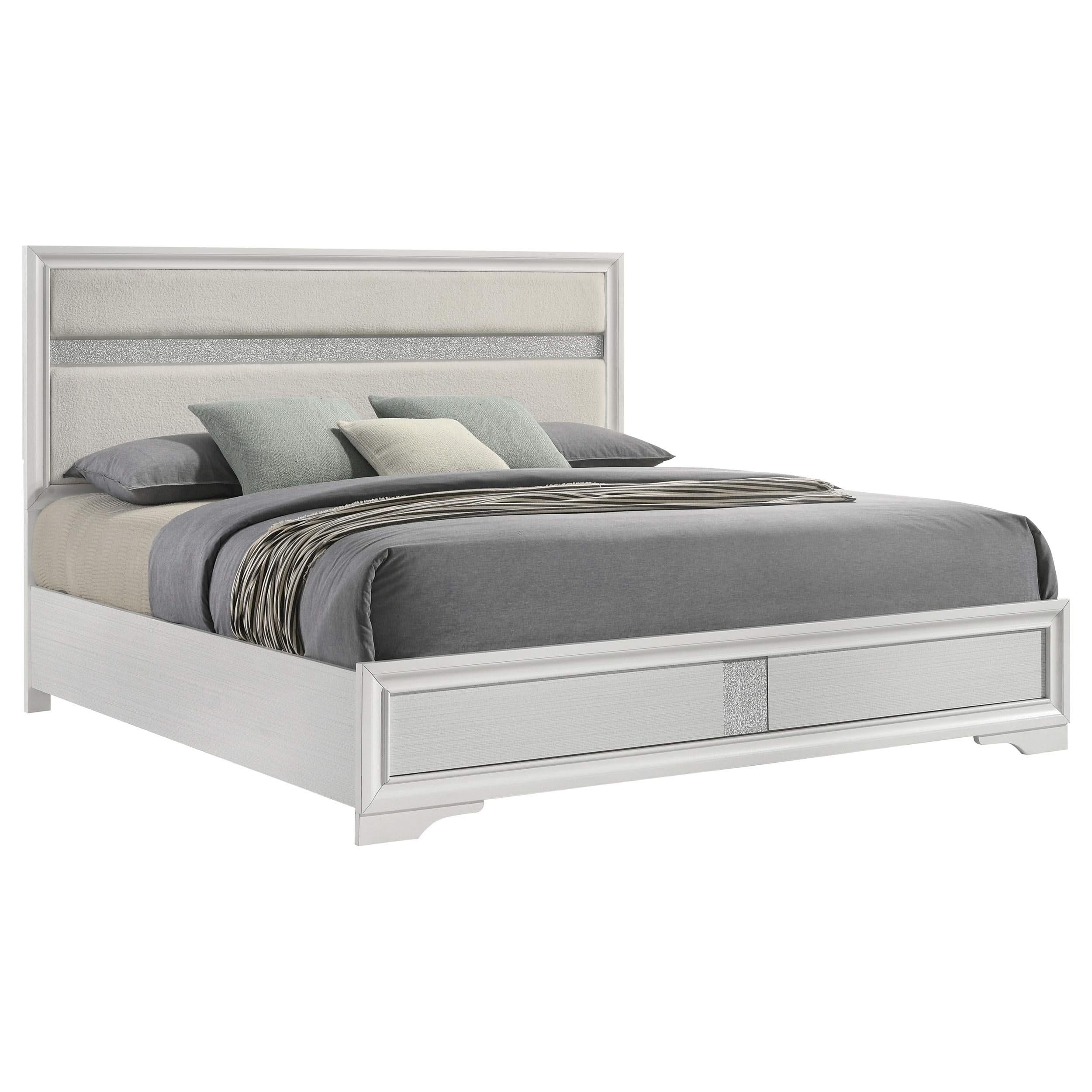 Cama tapizada Miranda de 54 pulgadas con paneles estilo Eastern King, color blanco
