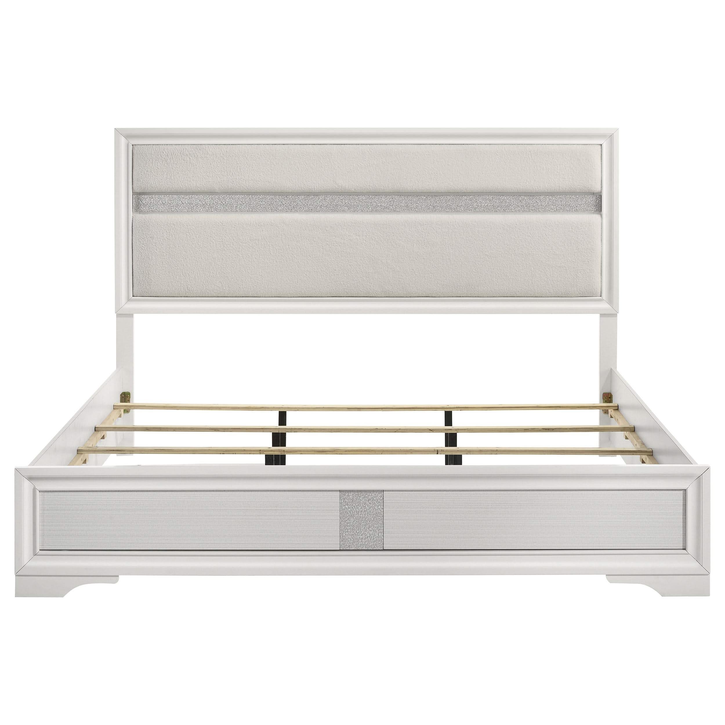 Cama tapizada Miranda de 54 pulgadas con paneles estilo Eastern King, color blanco
