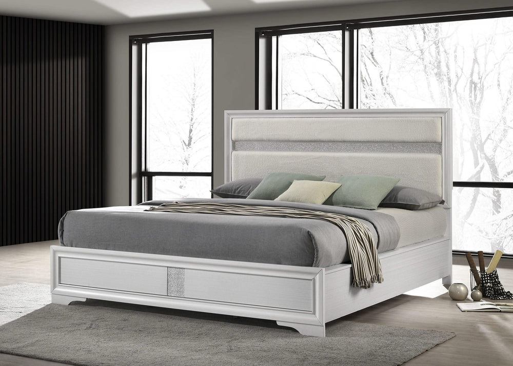 Cama tapizada Miranda California King de 54 pulgadas, color blanco