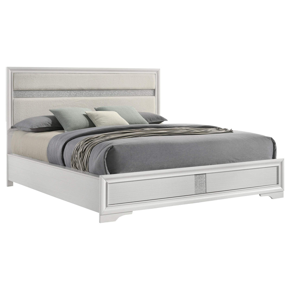 Cama tapizada Miranda California King de 54 pulgadas, color blanco