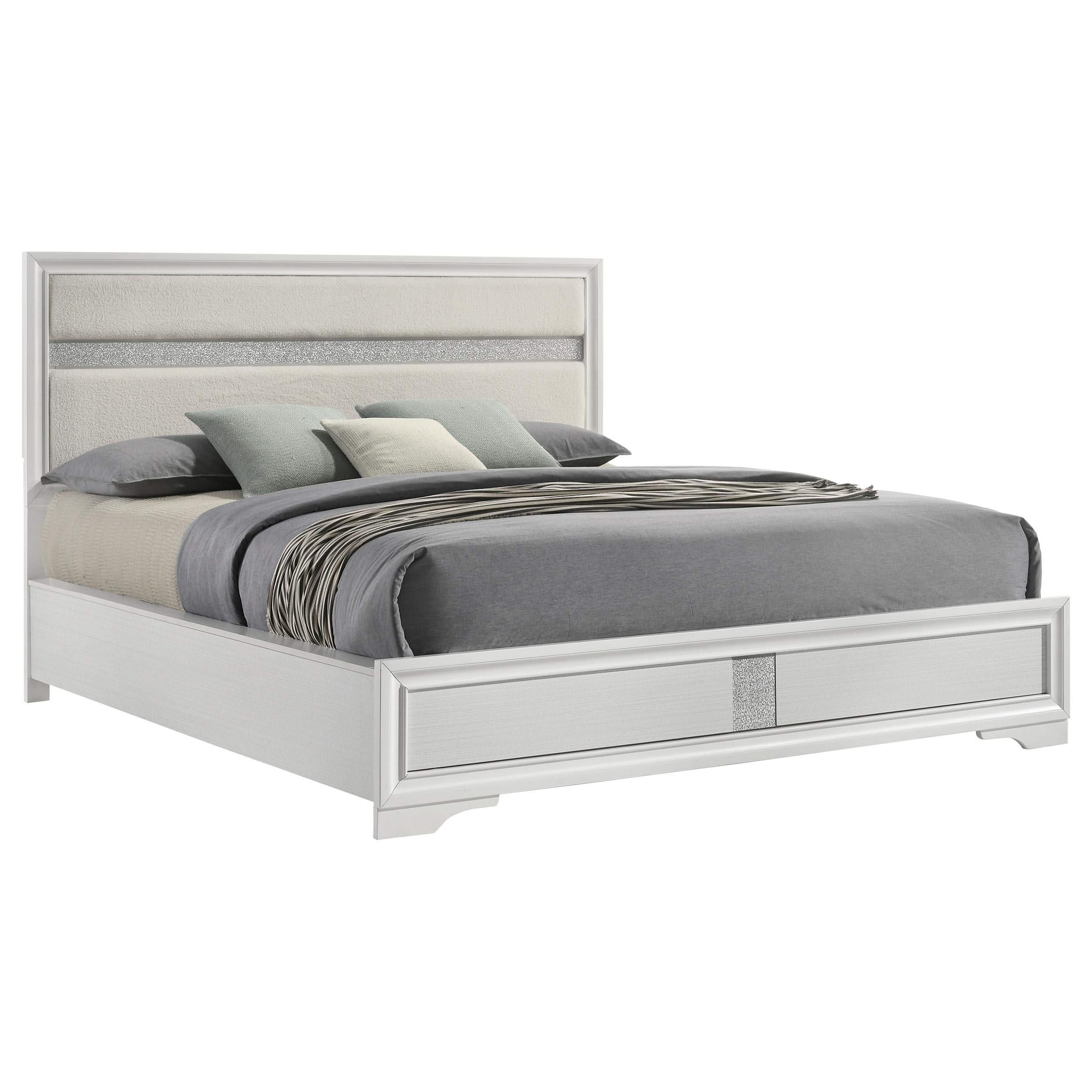 Cama tapizada Miranda California King de 54 pulgadas, color blanco
