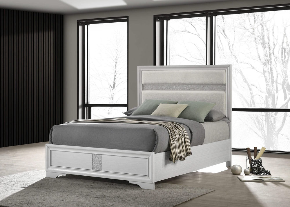 Cama Queen tapizada Miranda de 54 pulgadas, color blanco