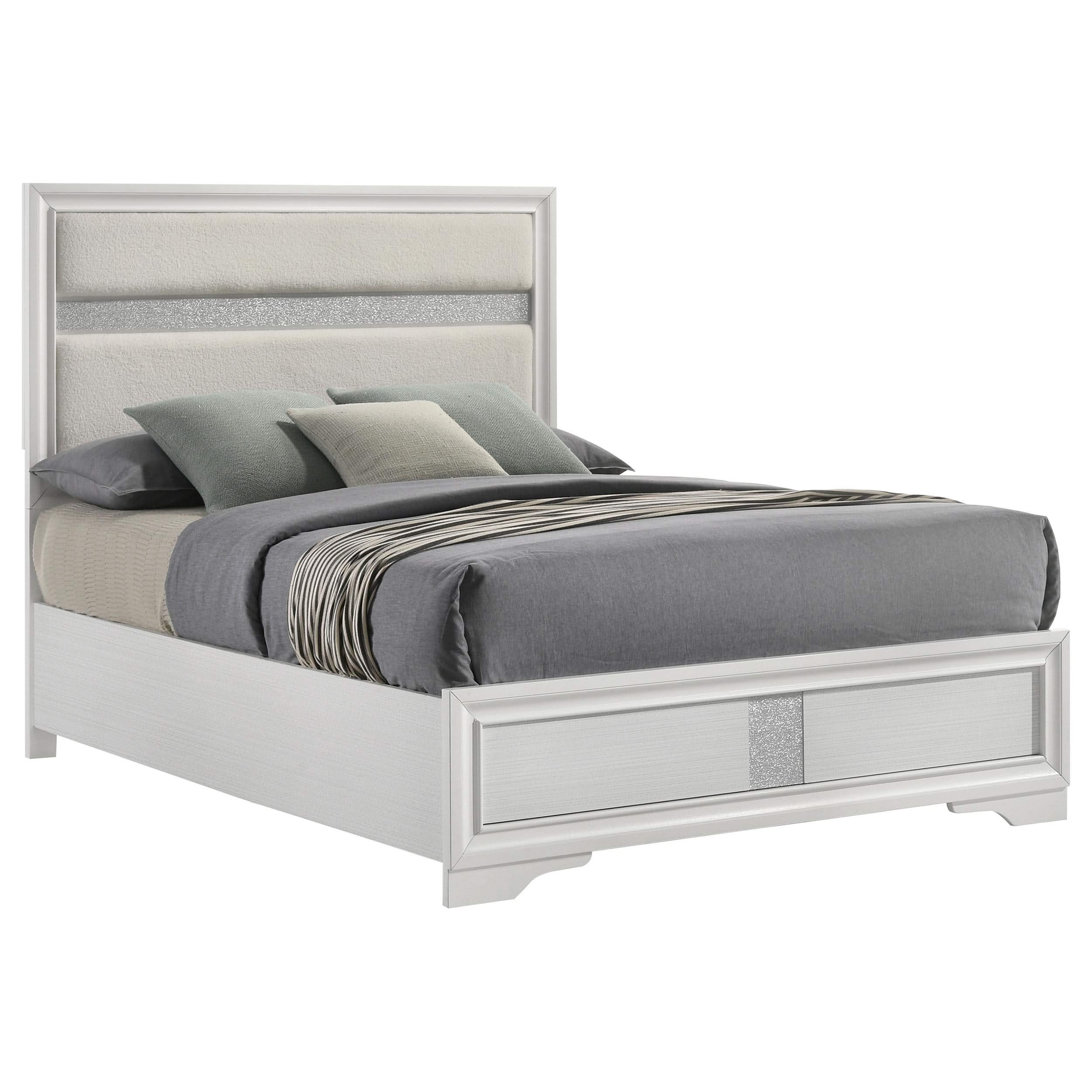 Cama Queen tapizada Miranda de 54 pulgadas, color blanco