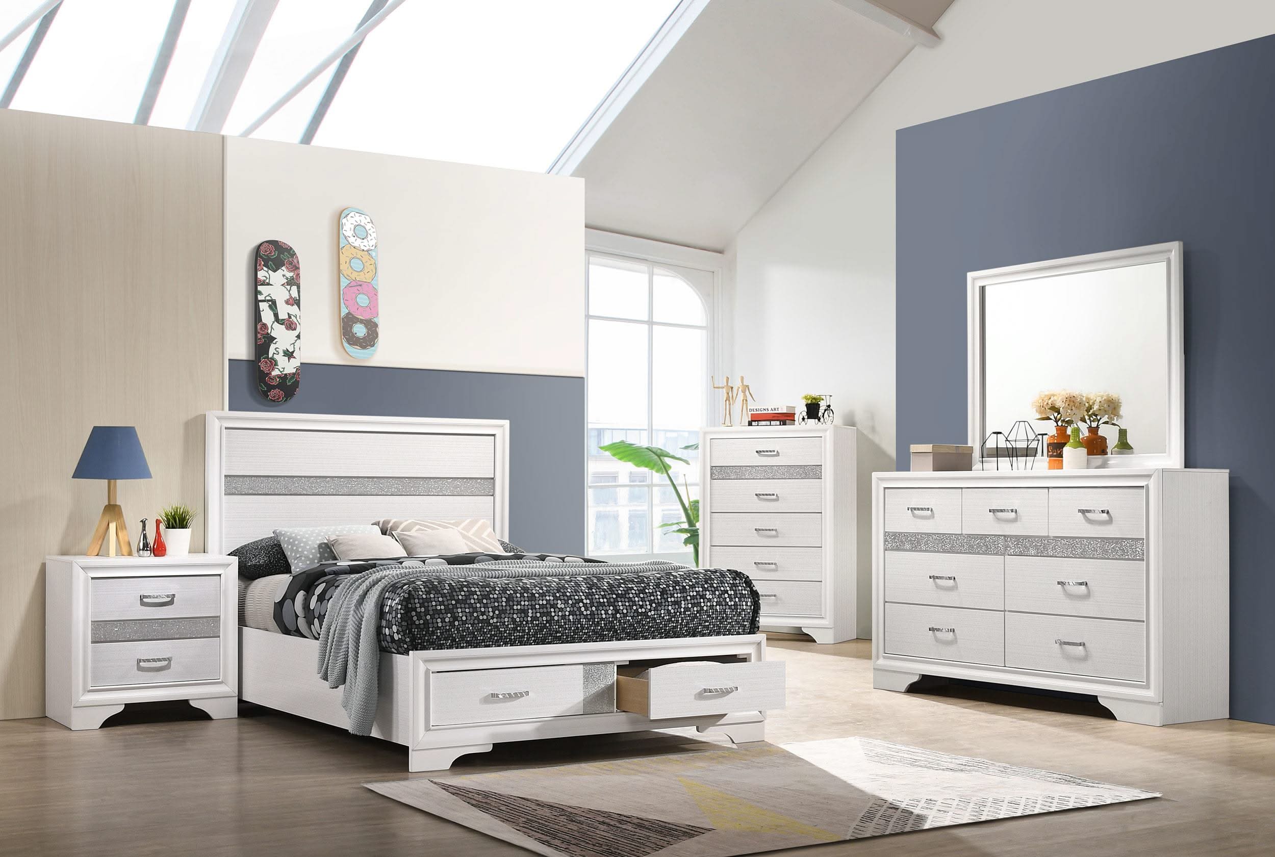 Juego de dormitorio completo Miranda de 5 piezas blanco