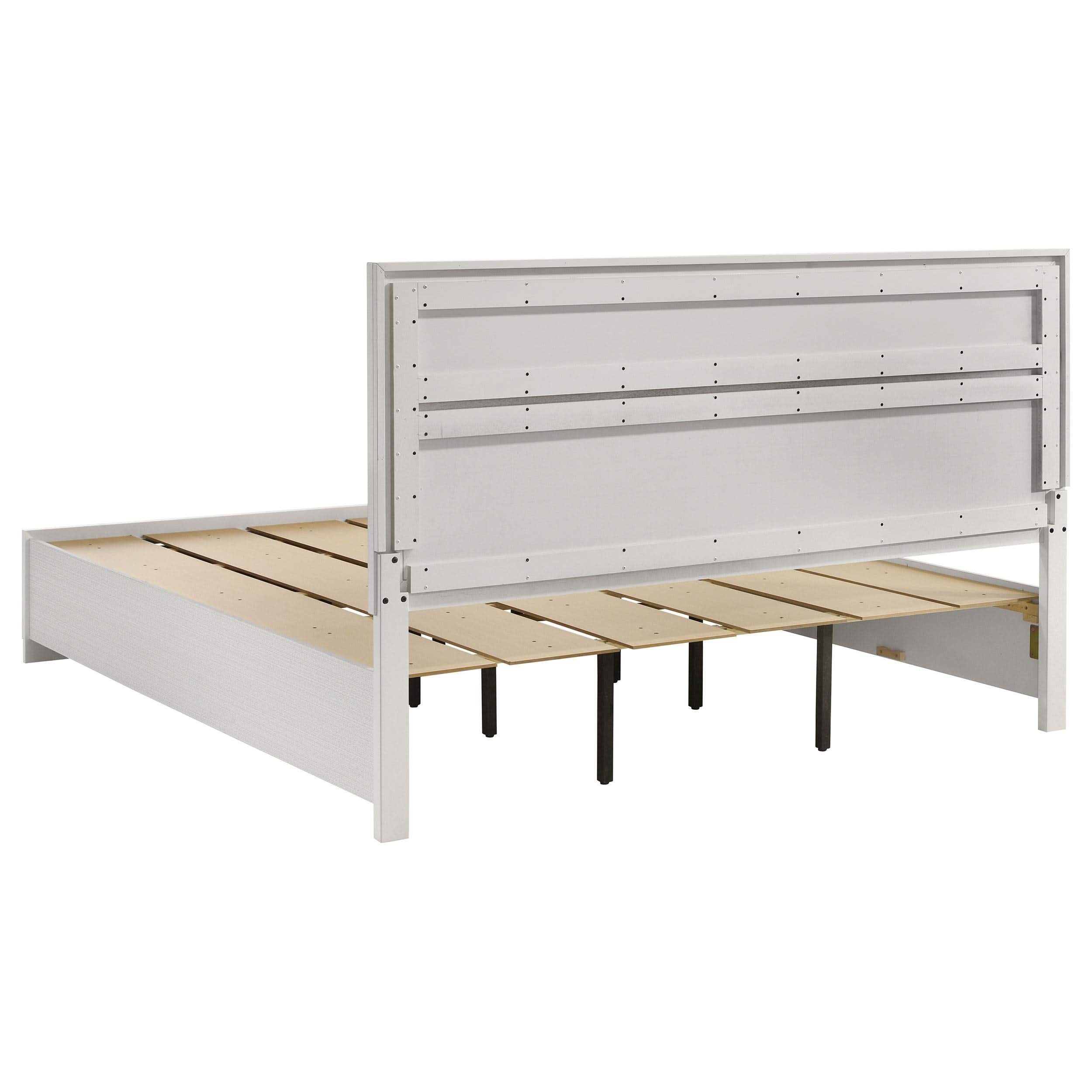 Cama Miranda de 51 pulgadas con paneles de madera Eastern King con almacenamiento, color blanco