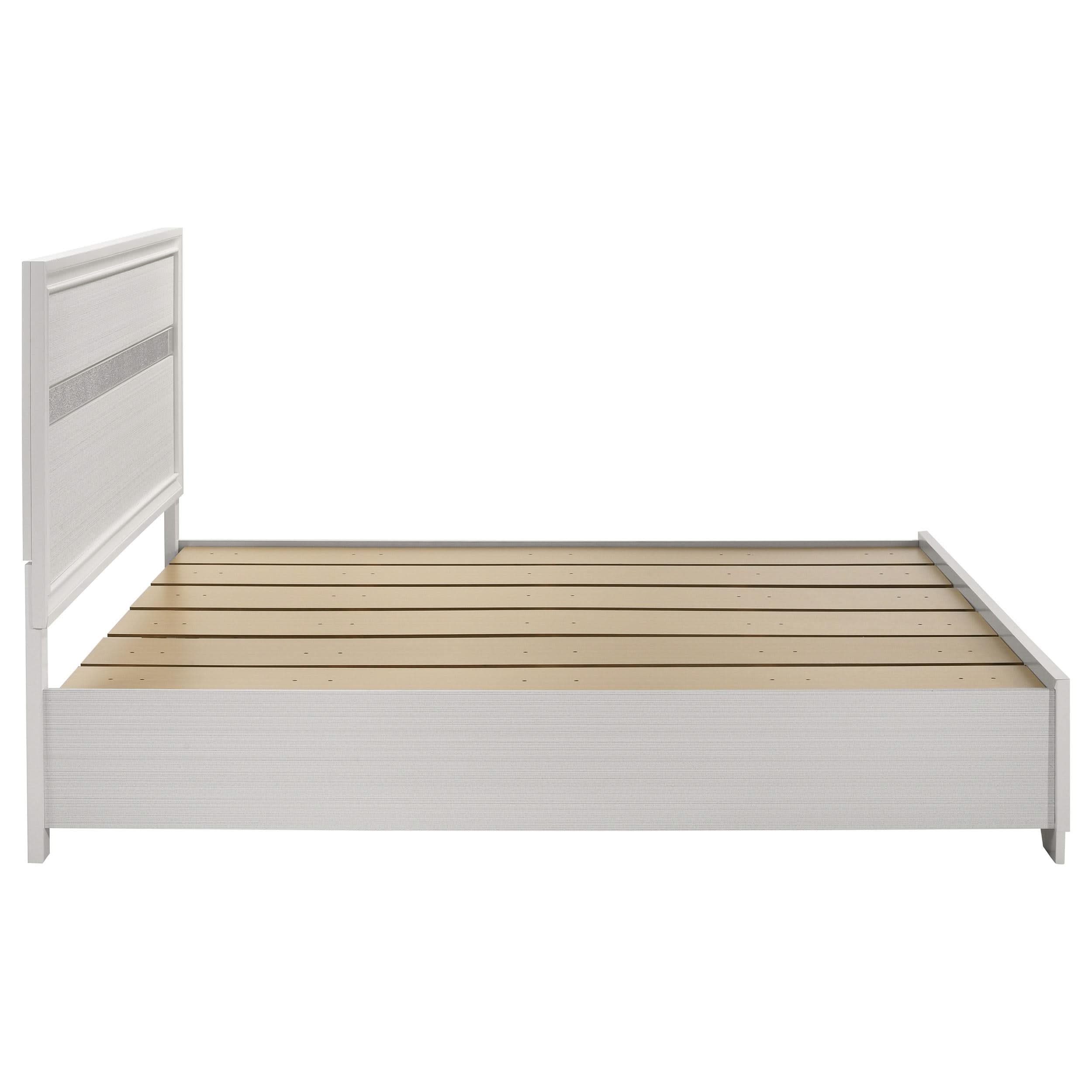 Cama Miranda de 51 pulgadas con paneles de madera Eastern King con almacenamiento, color blanco