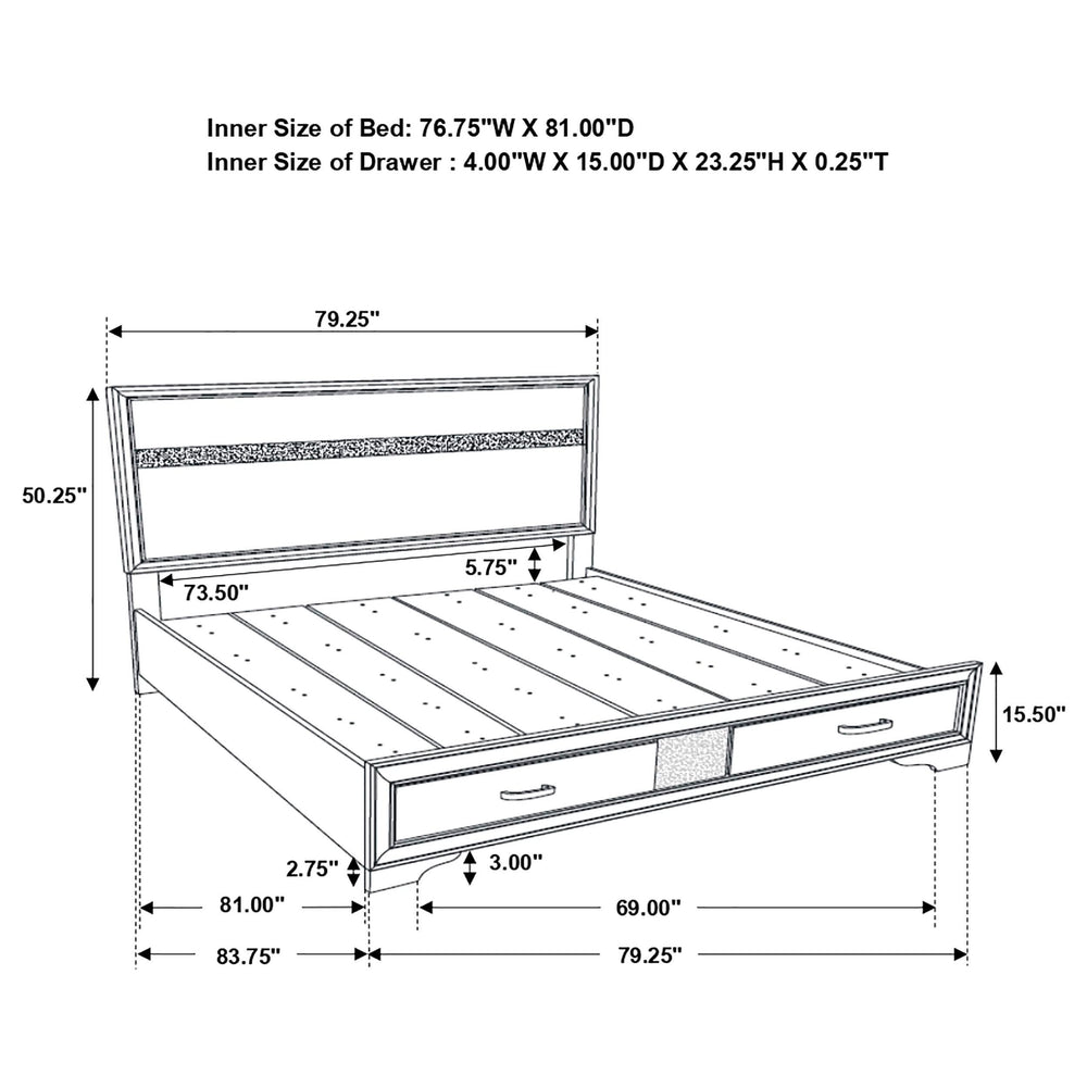 Miranda 51-inch Wood Eastern King Storage Panel Bed White
