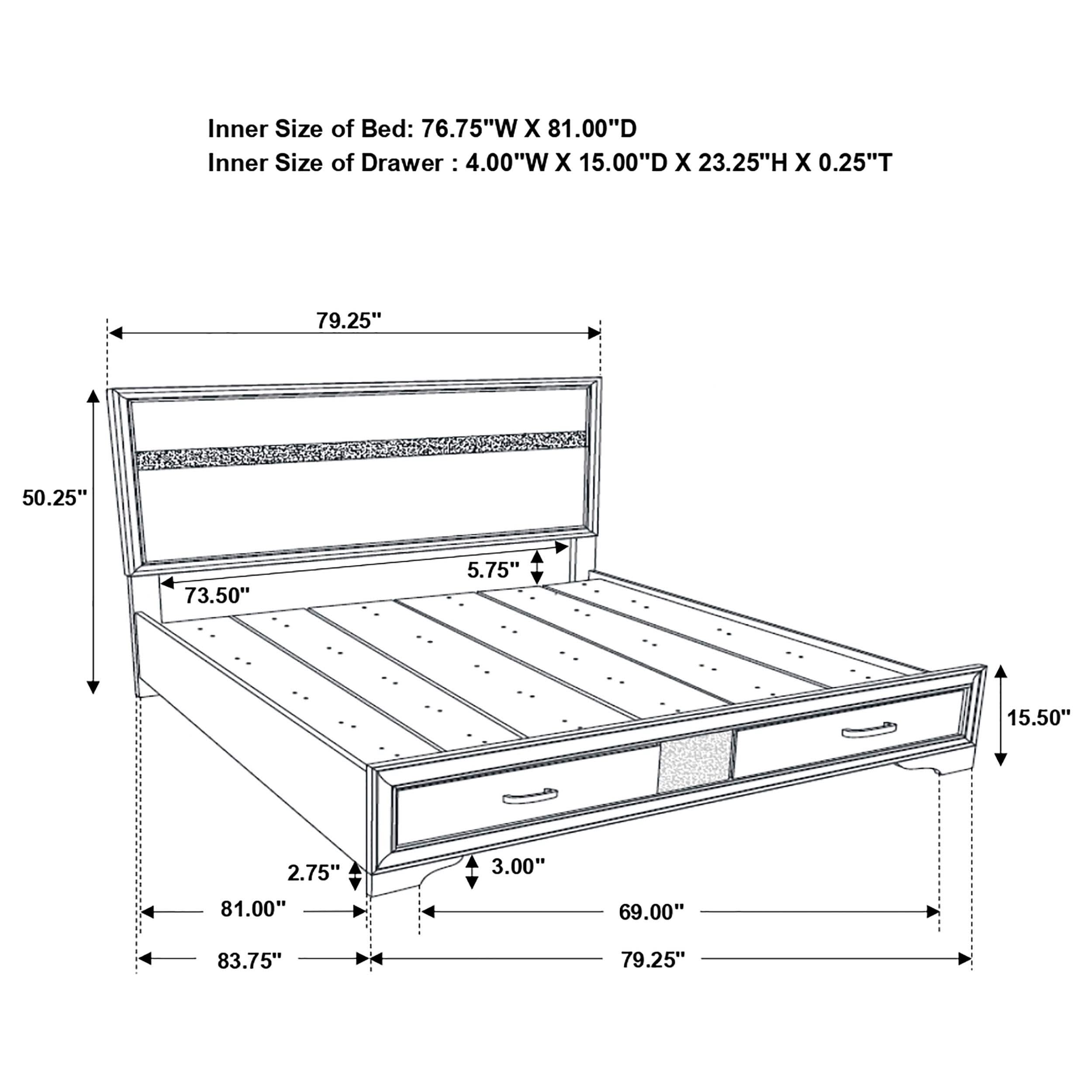 Cama Miranda de 51 pulgadas con paneles de madera Eastern King con almacenamiento, color blanco