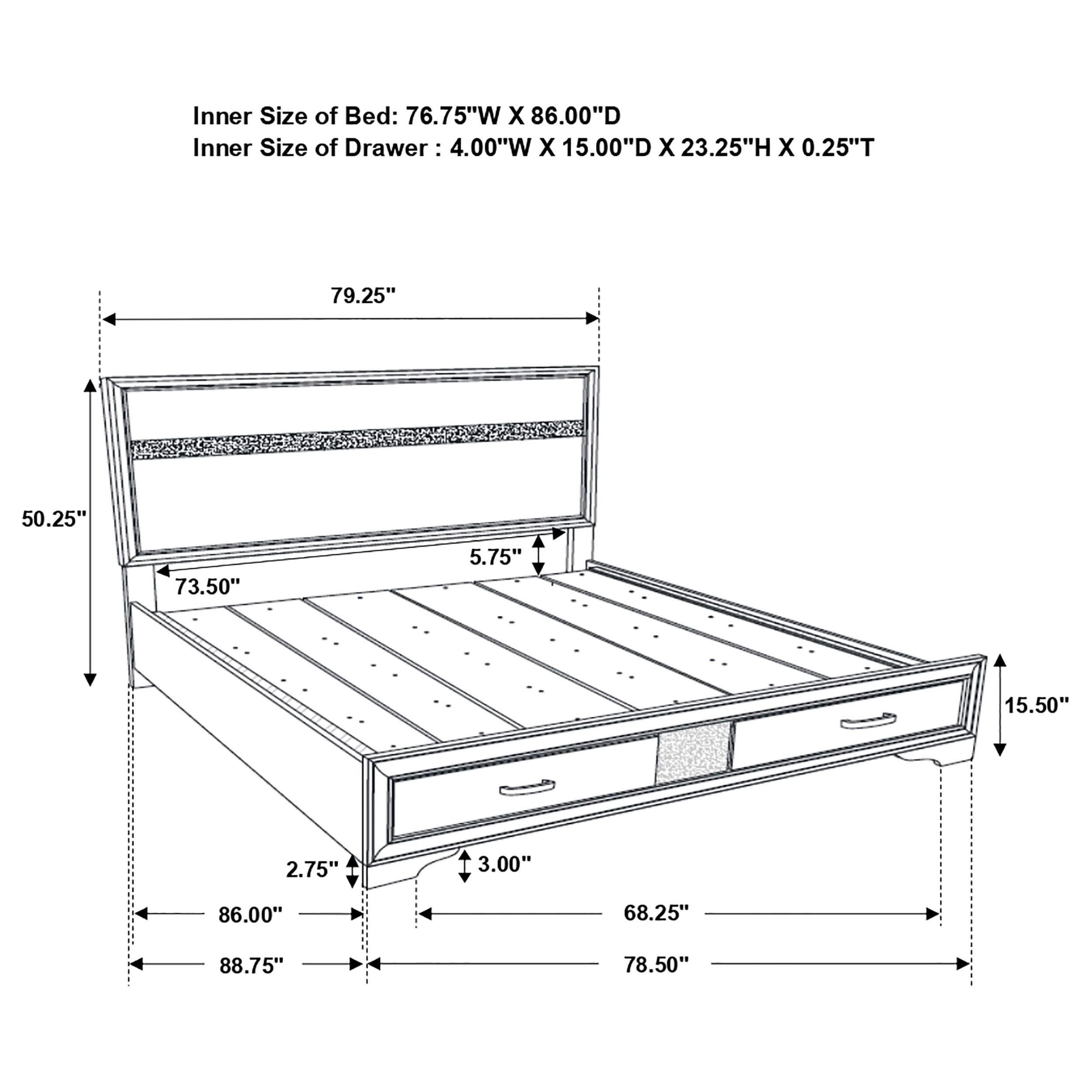 Miranda 51-inch Wood California King Storage Panel Bed White