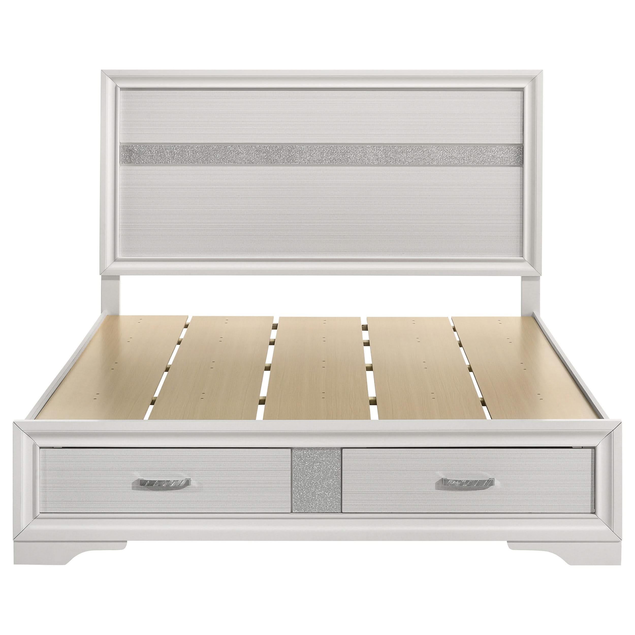 Cama Queen Miranda de 51 pulgadas con paneles de almacenamiento de madera, color blanco