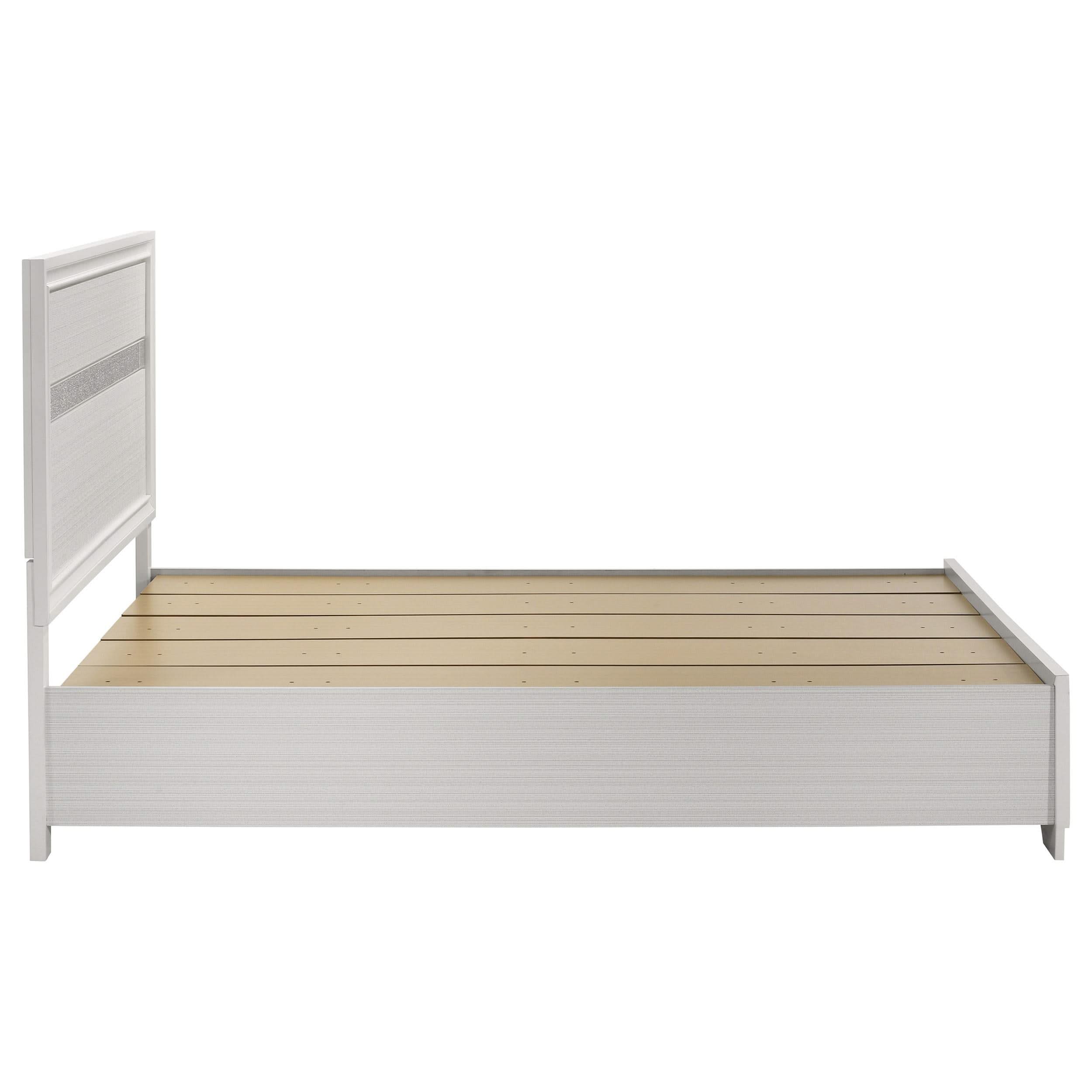 Cama Queen Miranda de 51 pulgadas con paneles de almacenamiento de madera, color blanco