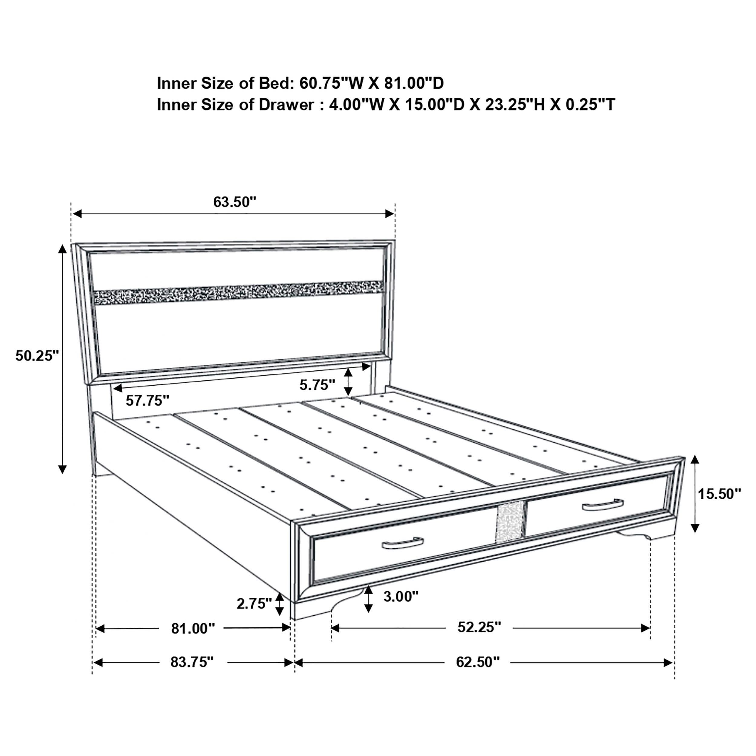 Cama Queen Miranda de 51 pulgadas con paneles de almacenamiento de madera, color blanco
