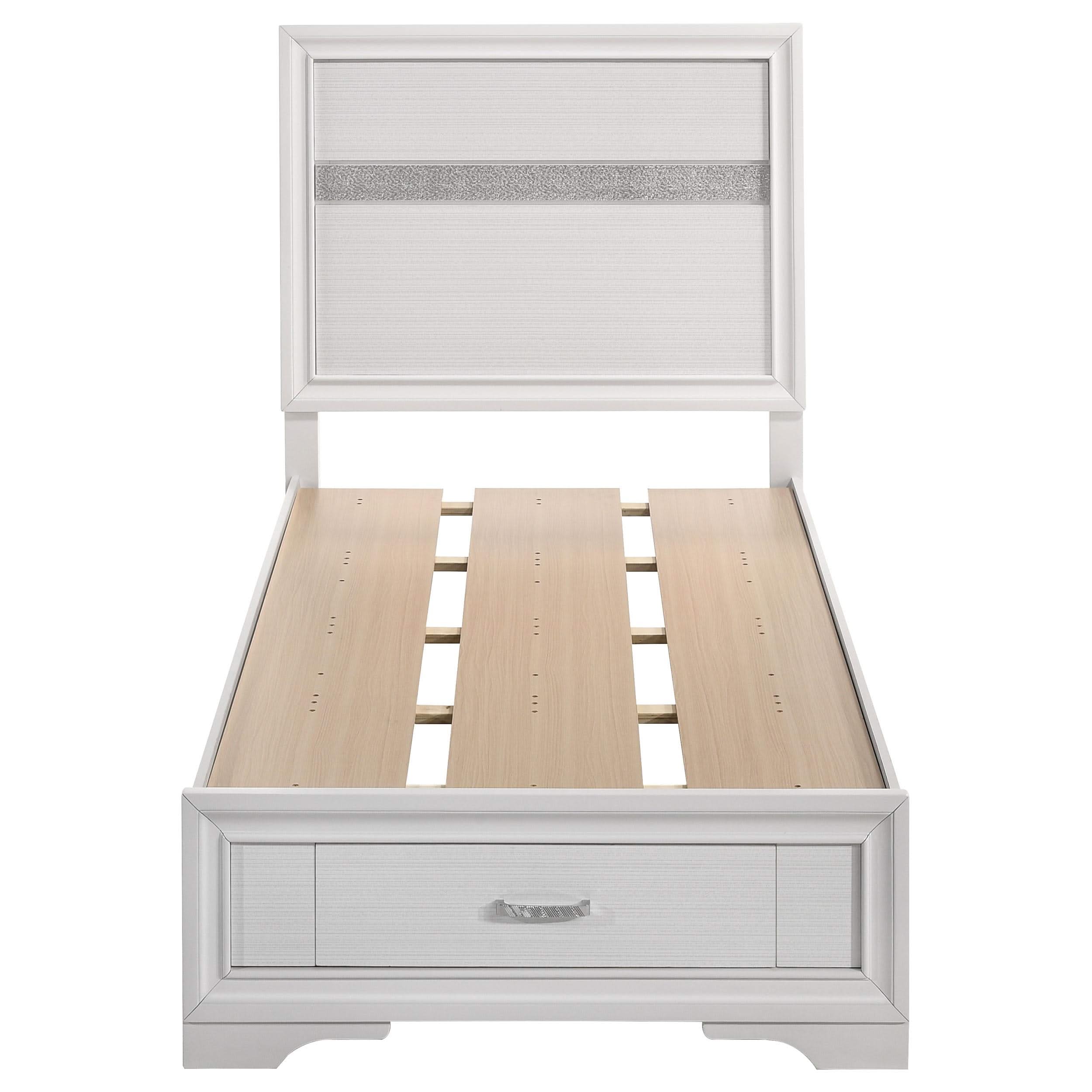 Cama doble Miranda de 51 pulgadas con paneles de almacenamiento de madera, color blanco