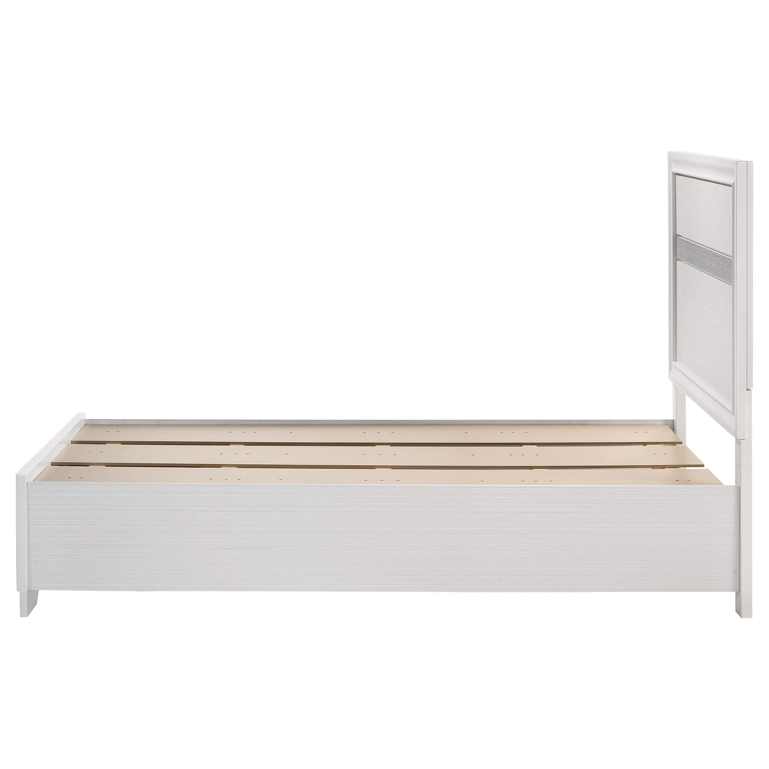 Cama doble Miranda de 51 pulgadas con paneles de almacenamiento de madera, color blanco