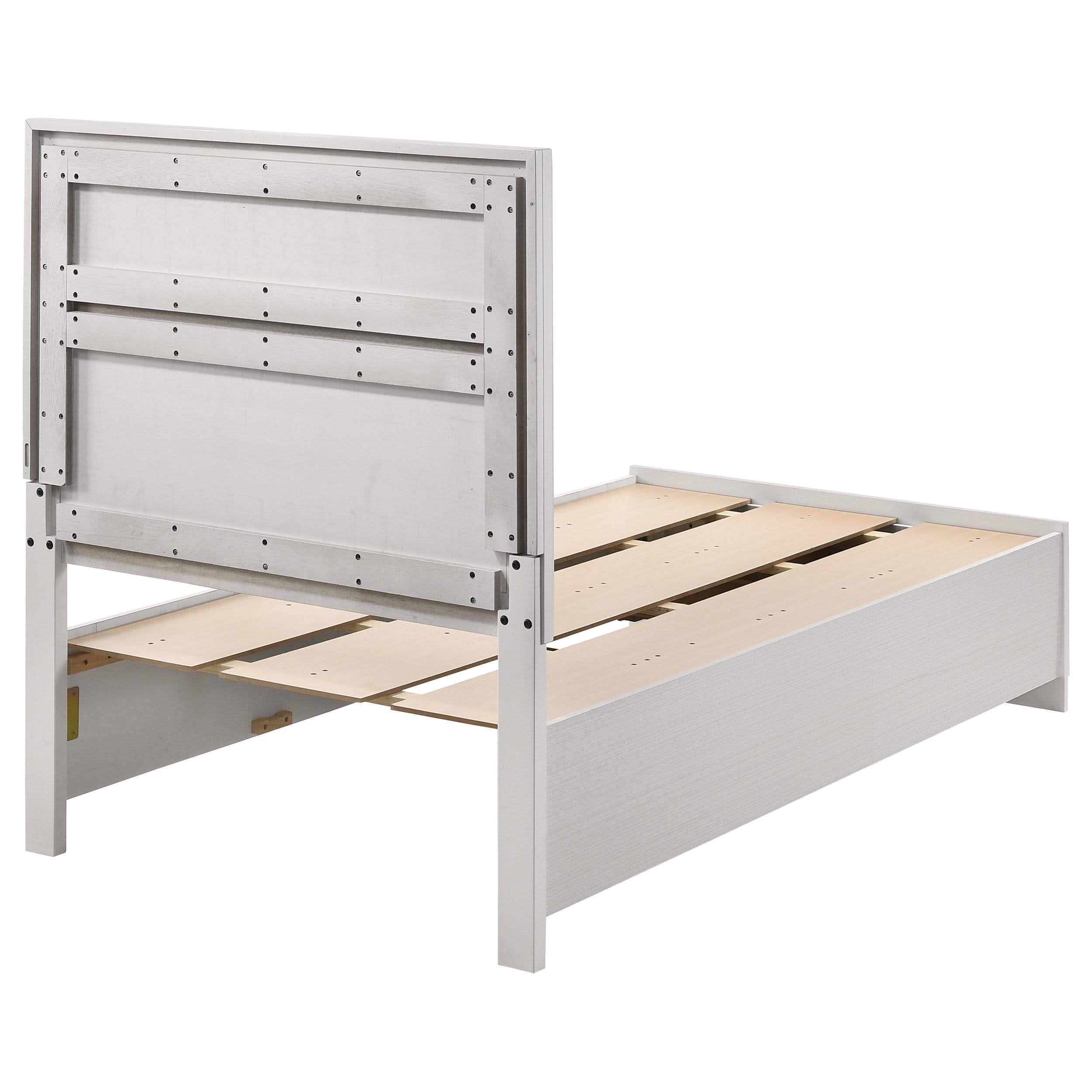 Cama doble Miranda de 51 pulgadas con paneles de almacenamiento de madera, color blanco
