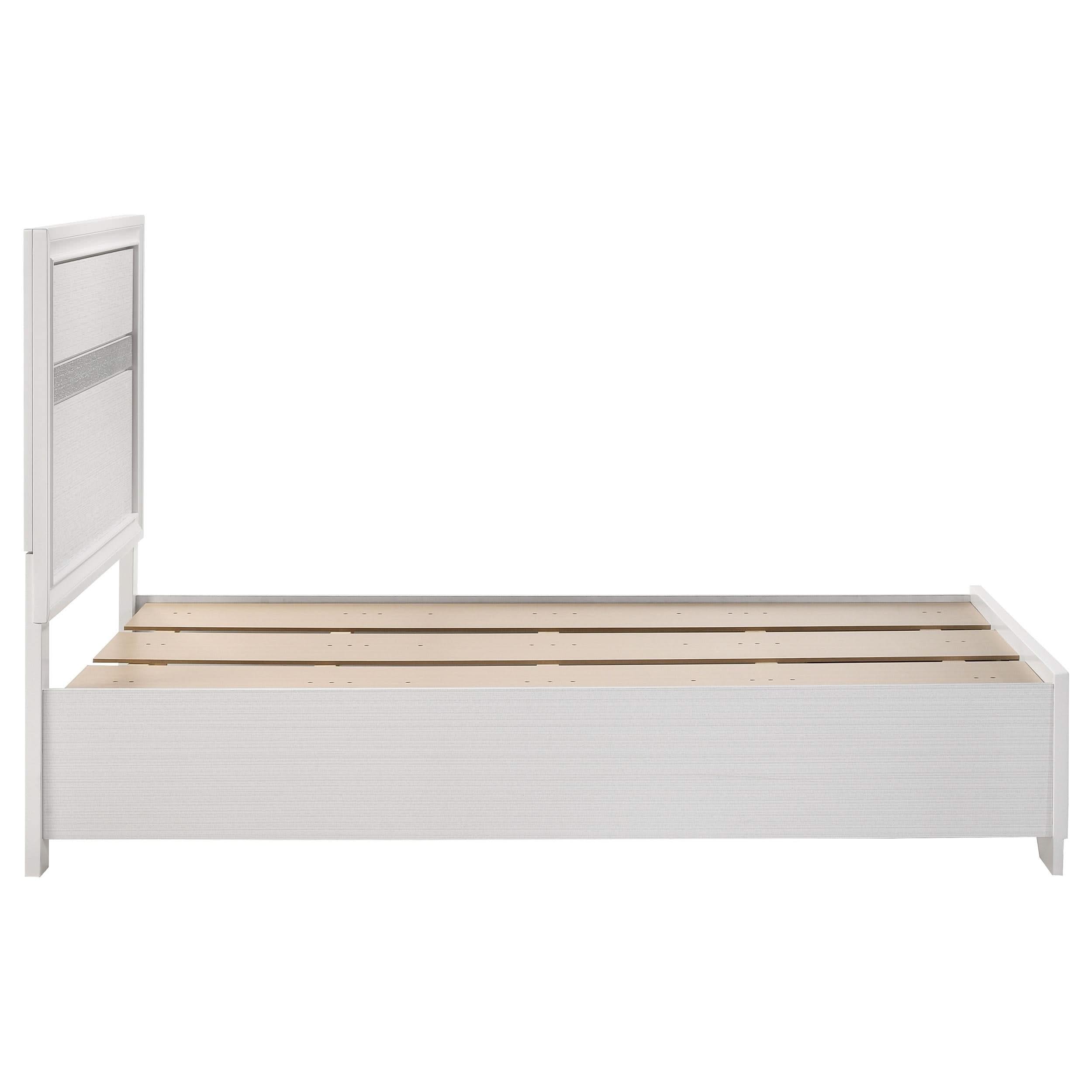 Cama doble Miranda de 51 pulgadas con paneles de almacenamiento de madera, color blanco