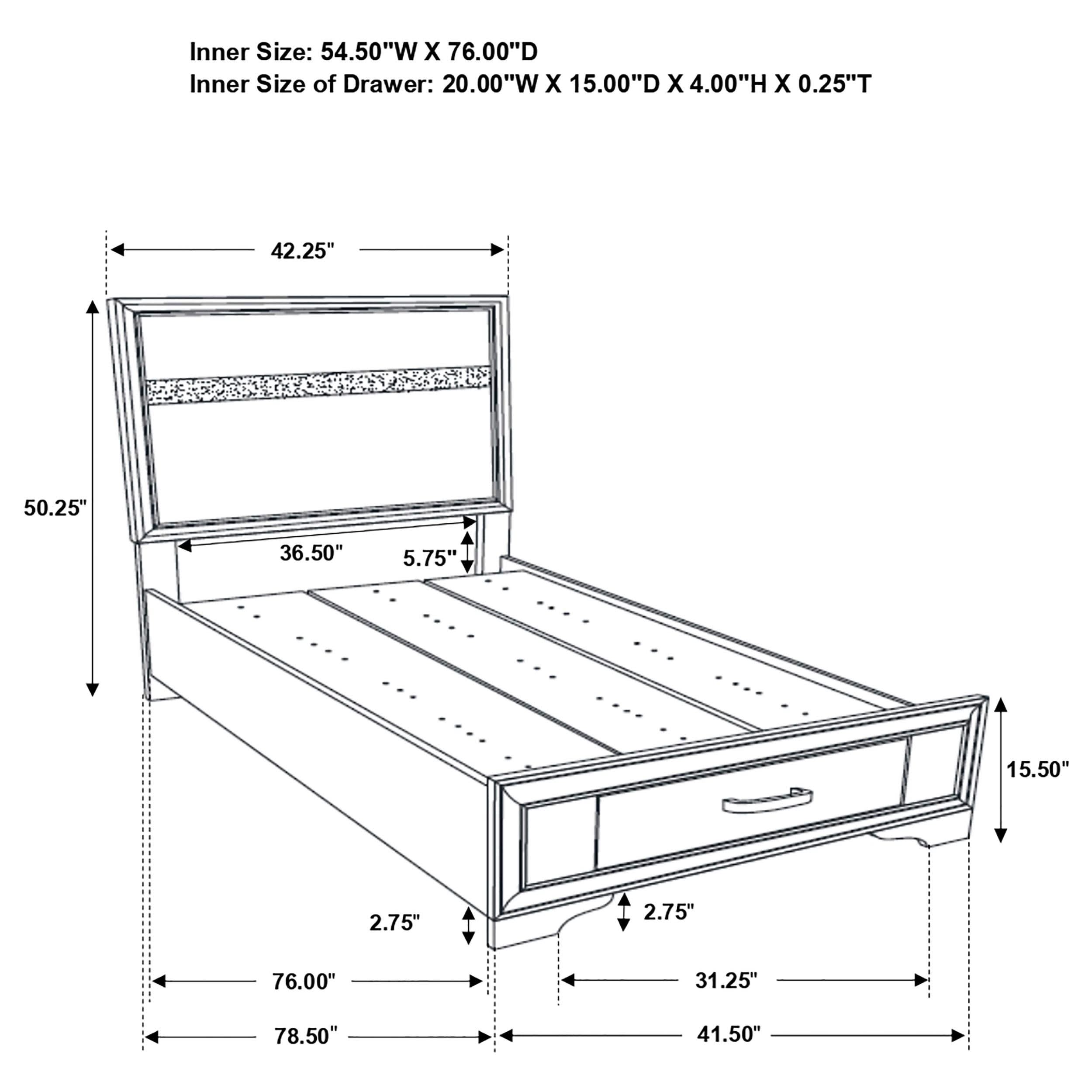 Cama doble Miranda de 51 pulgadas con paneles de almacenamiento de madera, color blanco
