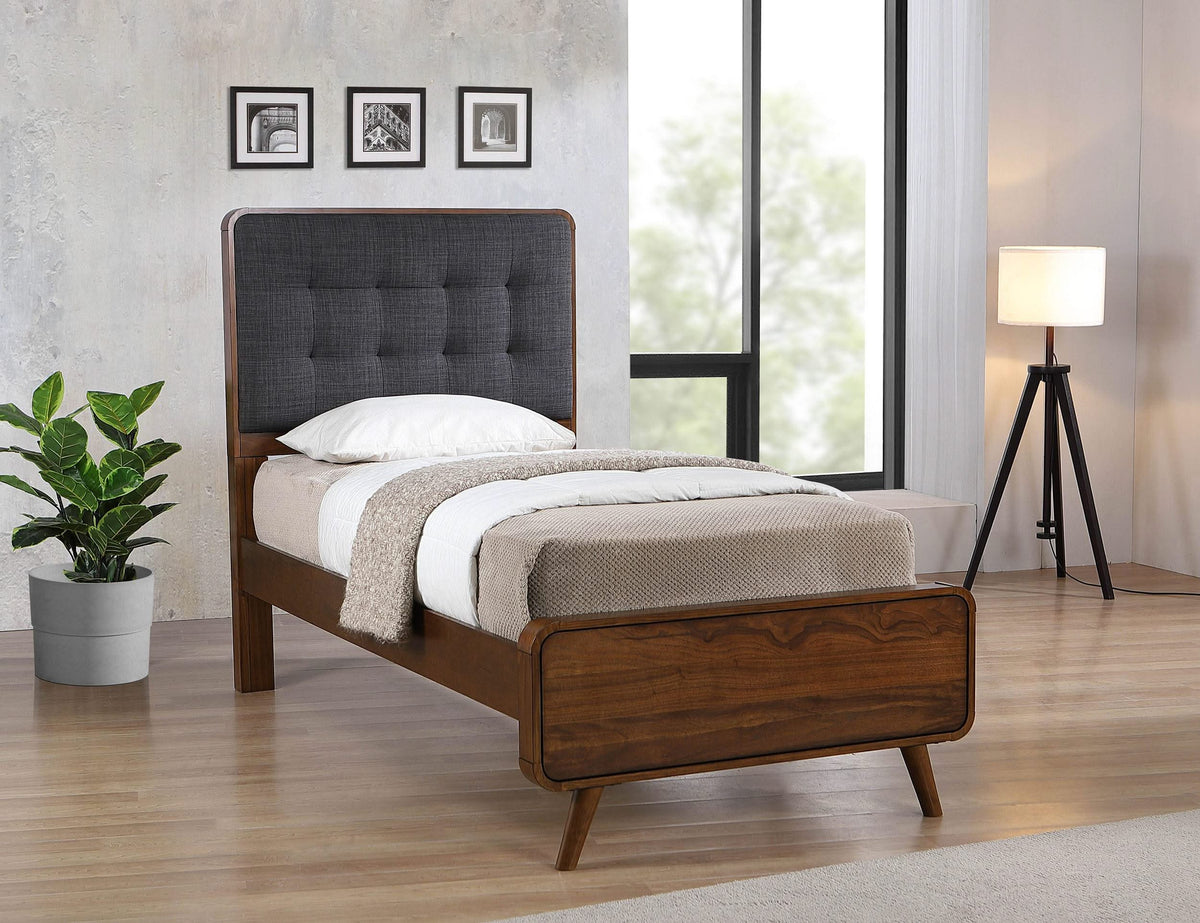 Cama doble con plataforma Robyn Wood en nogal oscuro