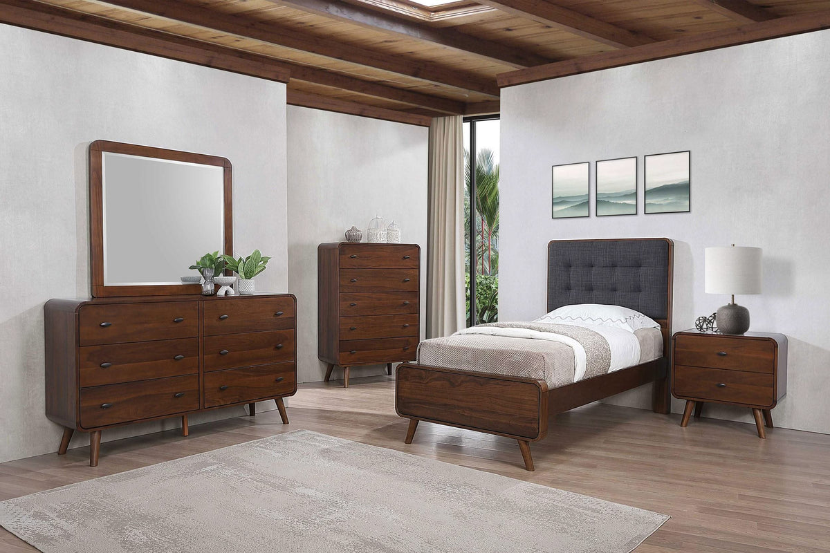 Cama doble con plataforma Robyn Wood en nogal oscuro