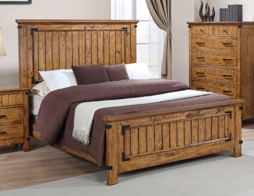Cama con paneles Brenner Wood Eastern King, color miel rústico