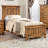 Cama individual con paneles de madera Brenner, color miel rústico