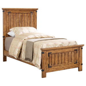 Cama individual con paneles de madera Brenner, color miel rústico