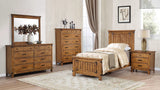 Cama individual con paneles de madera Brenner, color miel rústico