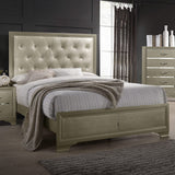 Cama Queen con paneles de madera Beaumont color champán