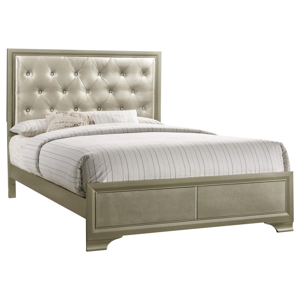 Cama Queen con paneles de madera Beaumont color champán