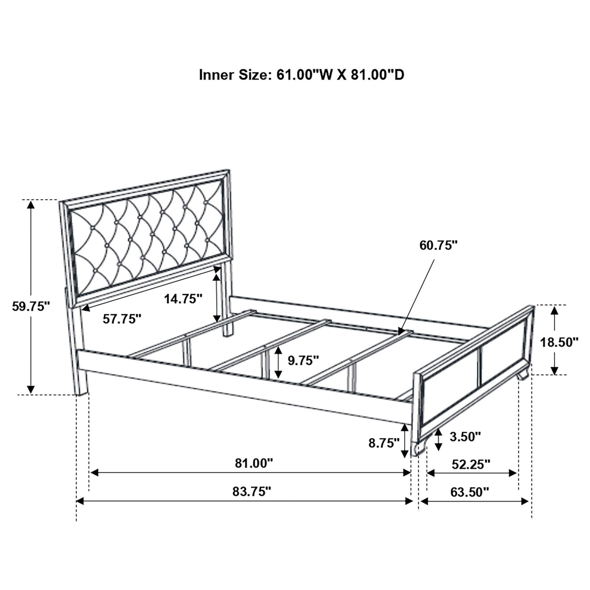 Cama Queen con paneles de madera Beaumont color champán
