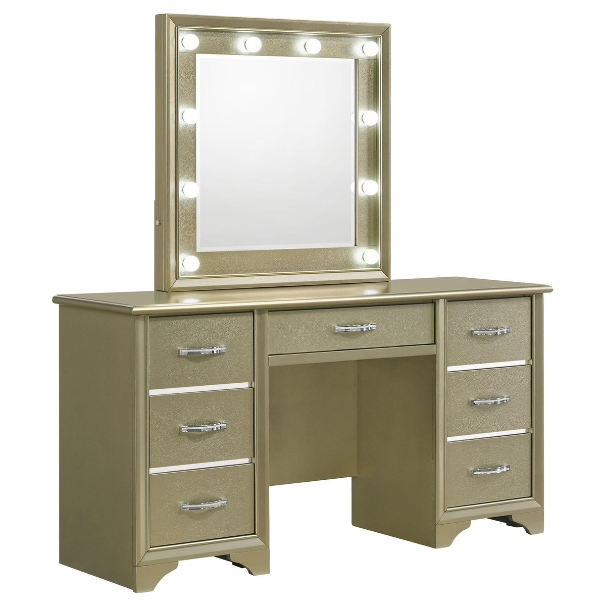 Tocador Beaumont de 7 cajones con iluminación color champán