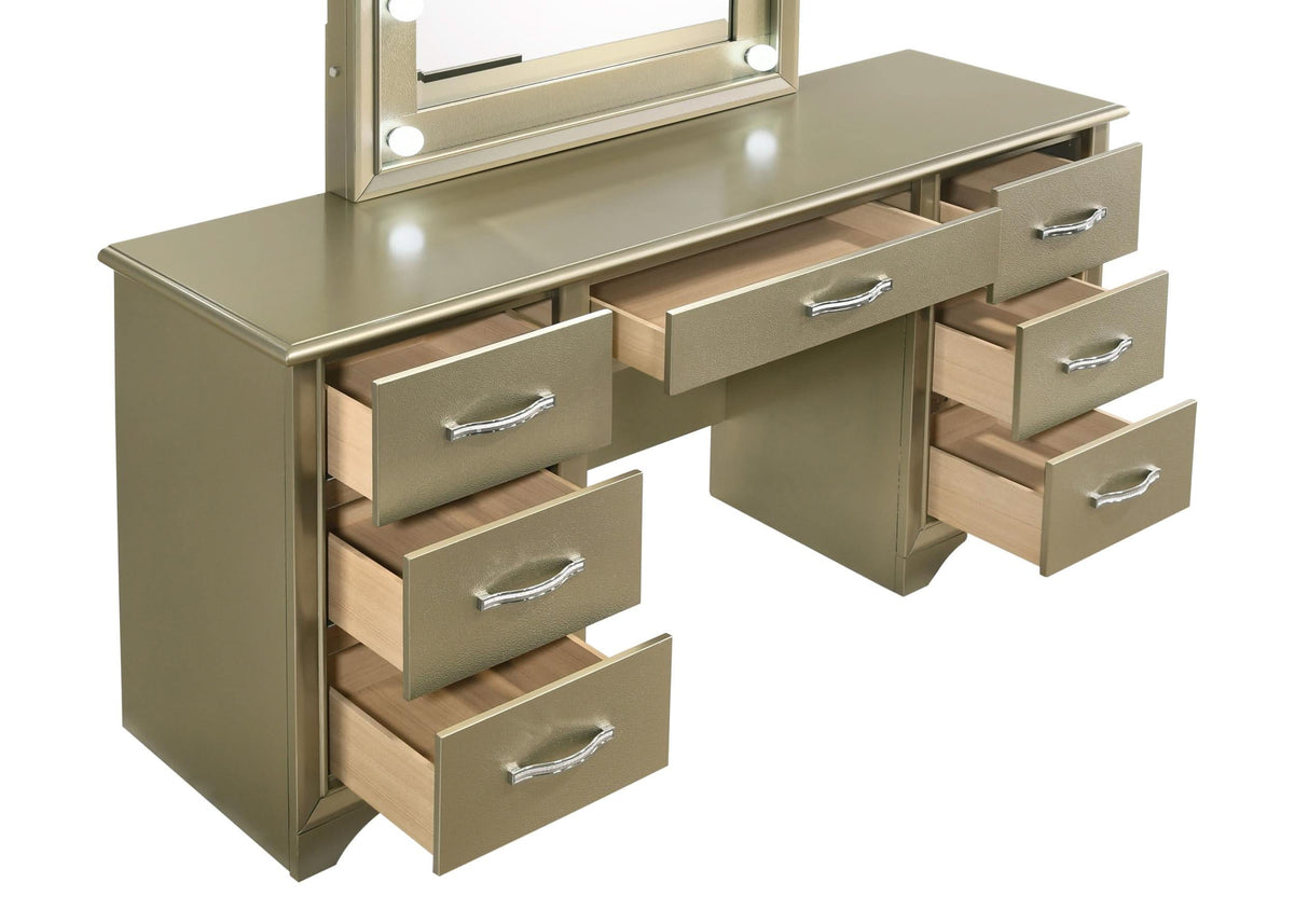 Tocador Beaumont de 7 cajones con iluminación color champán