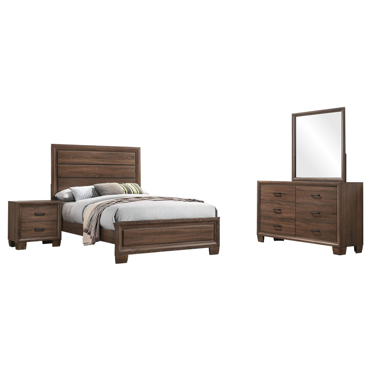 Juego de dormitorio completo Brandon de 4 piezas en marrón cálido