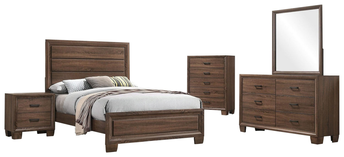 Juego de dormitorio completo Brandon de 5 piezas en marrón cálido