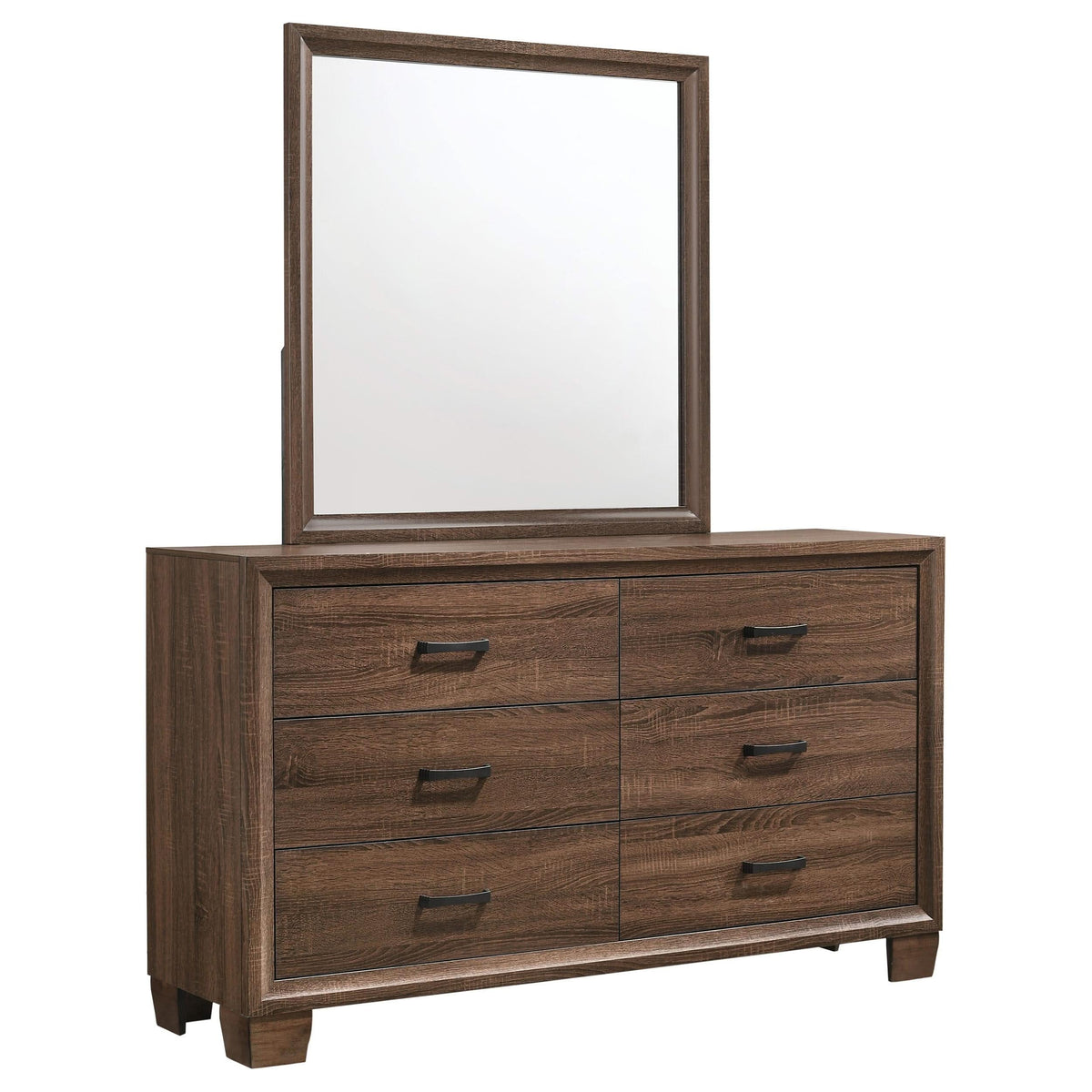 Cómoda Brandon de 6 cajones con espejo en marrón cálido