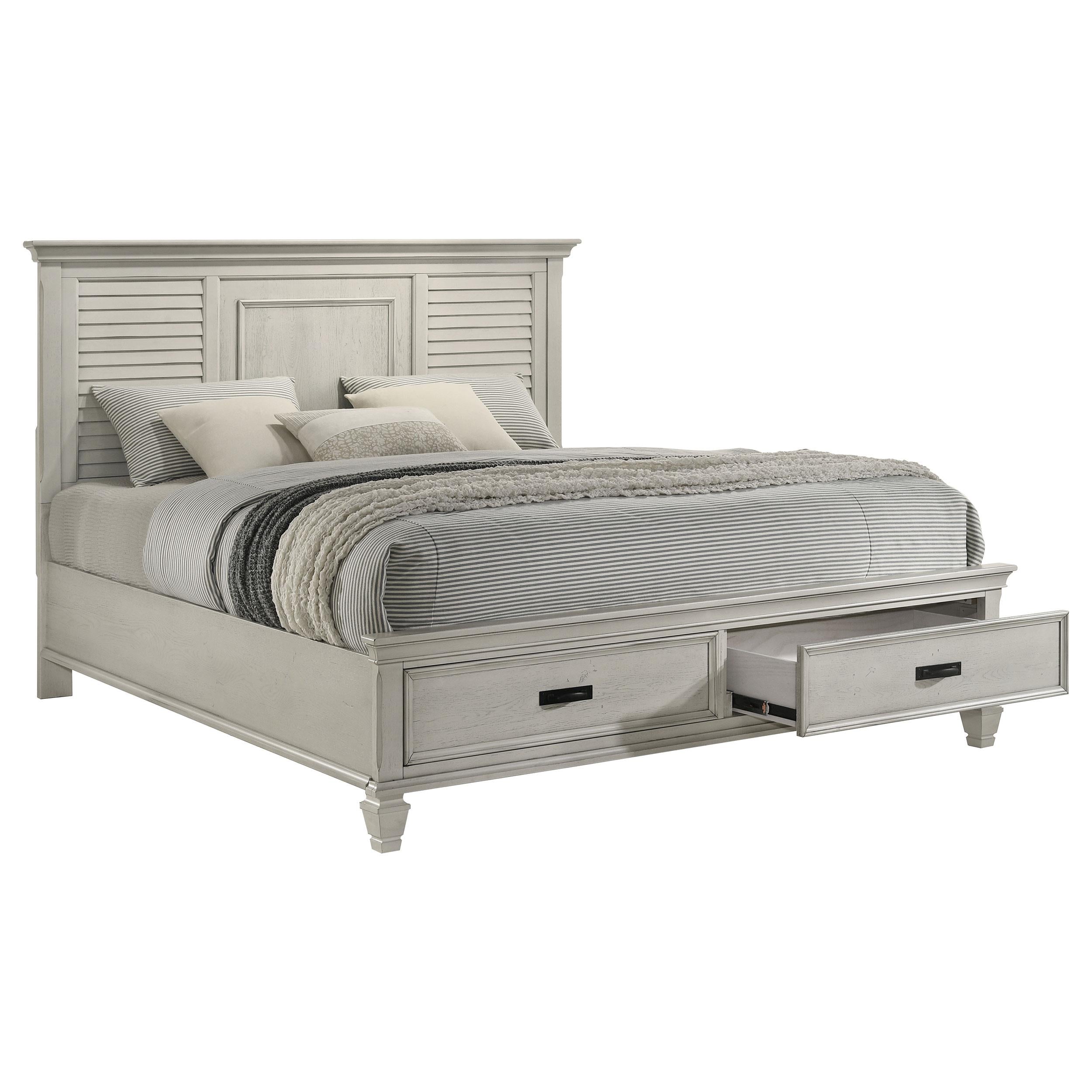 Franco Wood Eastern King Storage Panel Bed Distressed White