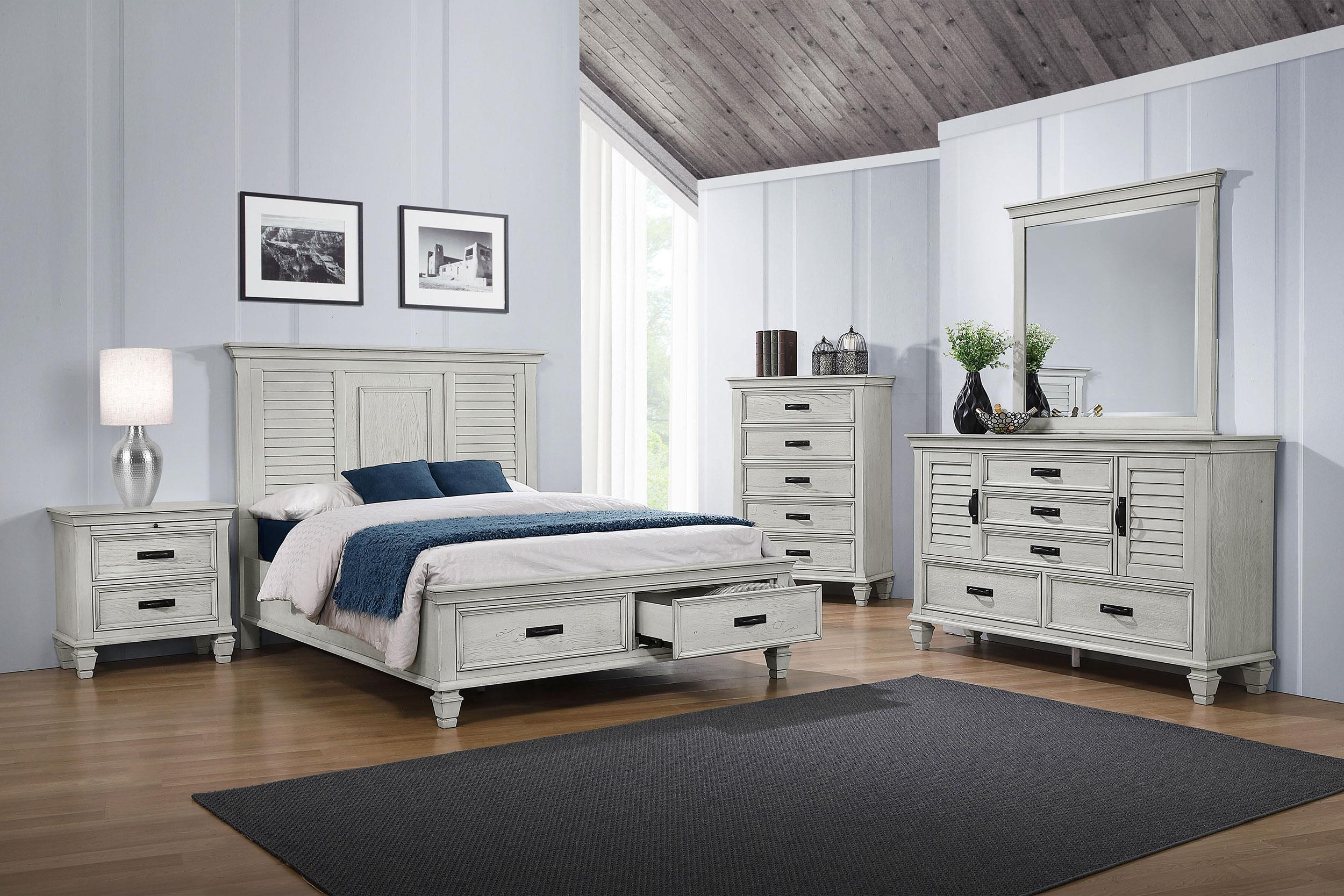 Franco Wood Eastern King Storage Panel Bed Distressed White